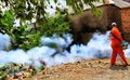 health workers spray disinfectants in the area of Ã¢â¬â¹Ã¢â¬â¹Depok West Java, Indonesia